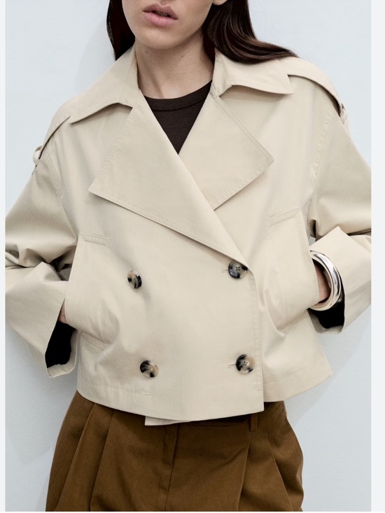 Mango Jackets & Blazers - Mango Cropped Double Breasted Trench Jacket Beige Water Repellent Size S